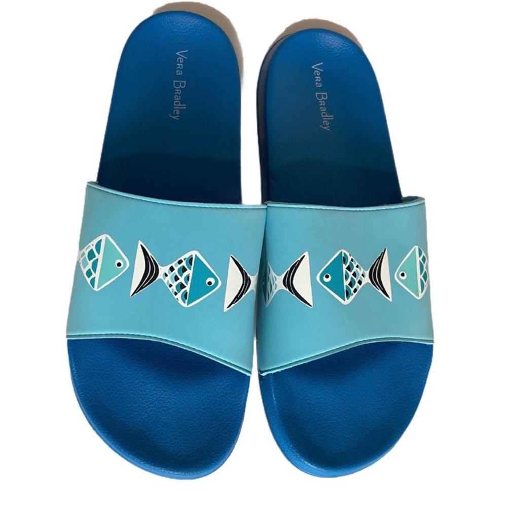 Vera Bradley NWT  Blue Go Fish Slide Beach Summer Sandals Size L